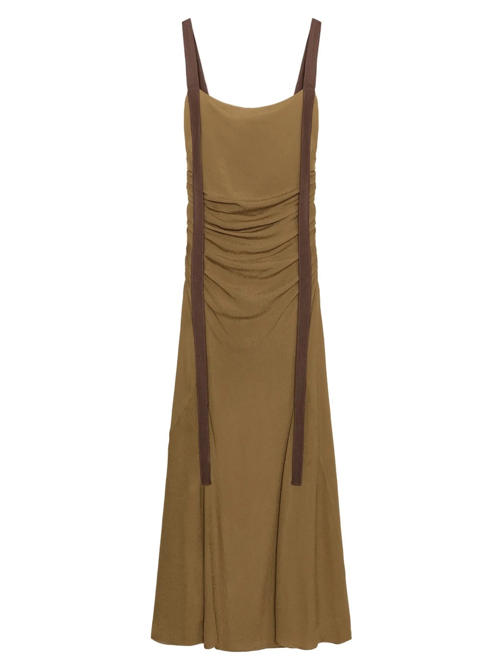 Zara Olive Maxi Dress with Brown Contrast Straps